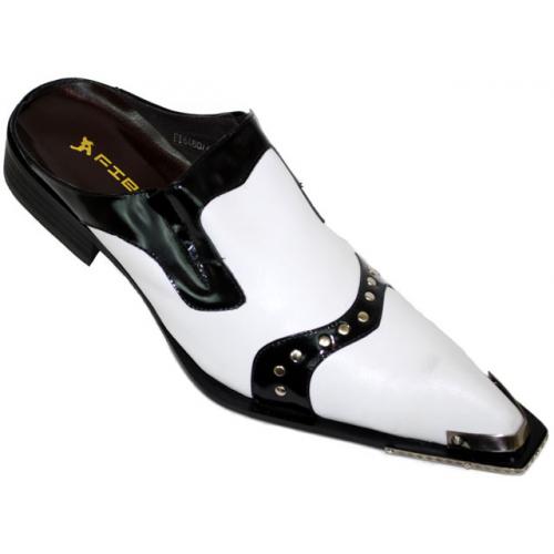 Fiesso White/ Black Leather Mules With Metal studs And Metal Tips FI6480